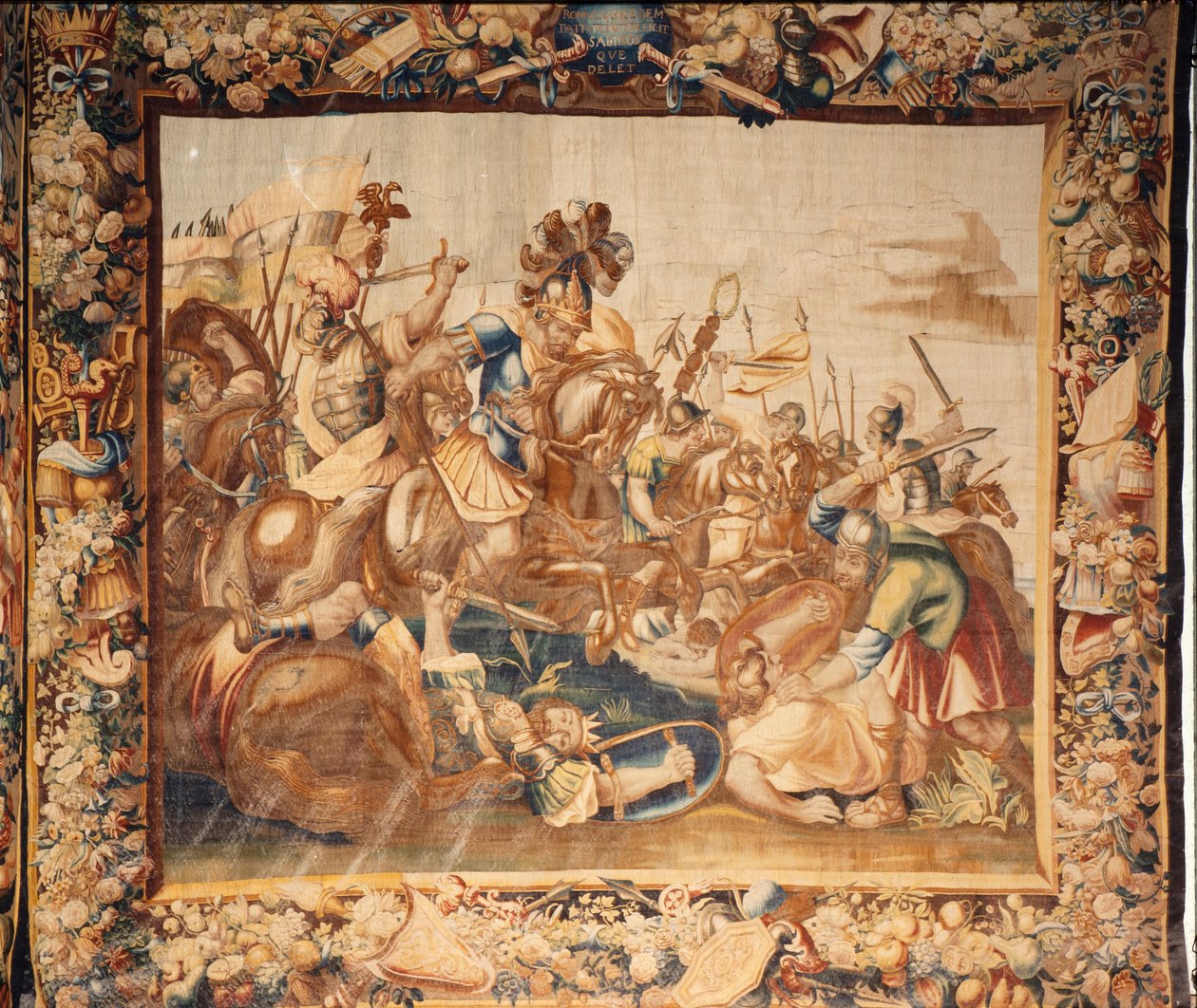 Katedralen (Catedral de Santa María de Sigüenza). Katedralsamlingen. flamländsk gobeläng. Roms historia. Signerad: Ian Le Clerc, D Eggermans. Bryssel. Börja 1600-talet. av Flemish School