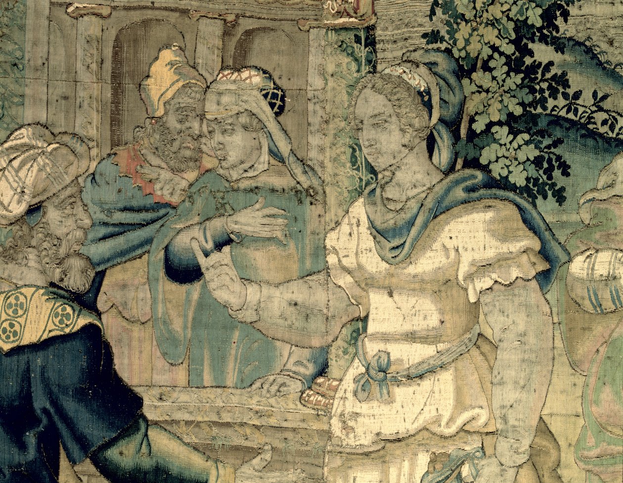 Jetros döttrar berättar för sin far om deras möte med Moses (detalj 181718) av Flemish School