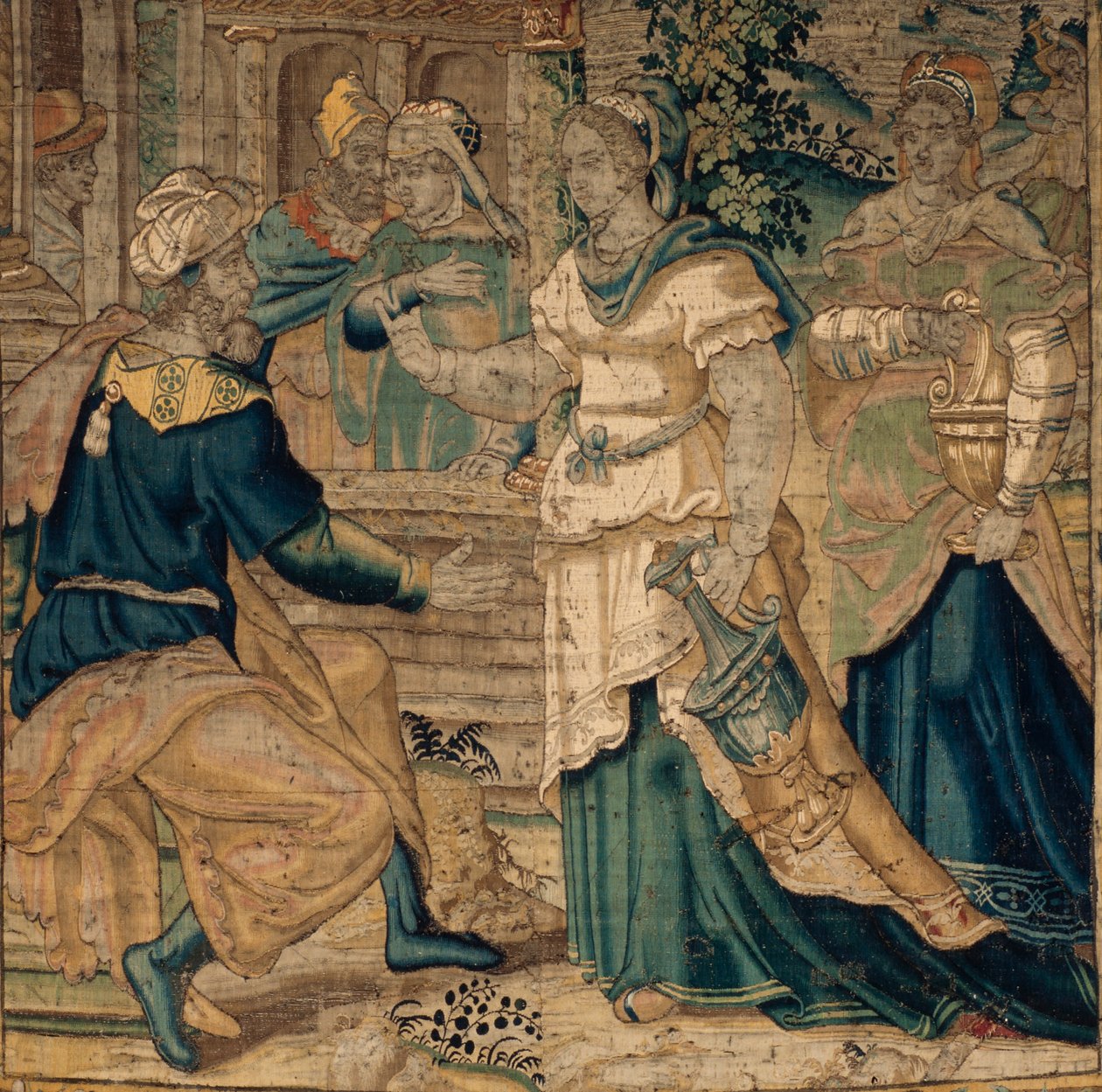 Universitetets samlingar. flamländsk gobeläng. Jetros döttrar berättar för sin far om mötet med Moses. Detalj. Oudenaarde. Ca 1550. av Flemish School