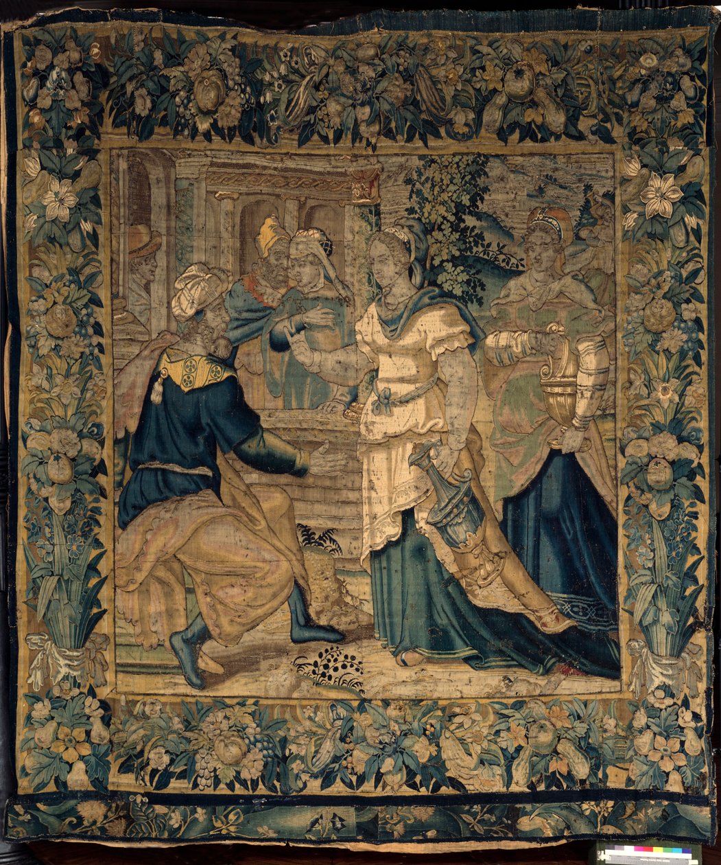 Universitetets samlingar. flamländsk gobeläng. Jetros döttrar berättar för sin far om att ha träffat Moses. Oudenaarde. Ca 1550. av Flemish School