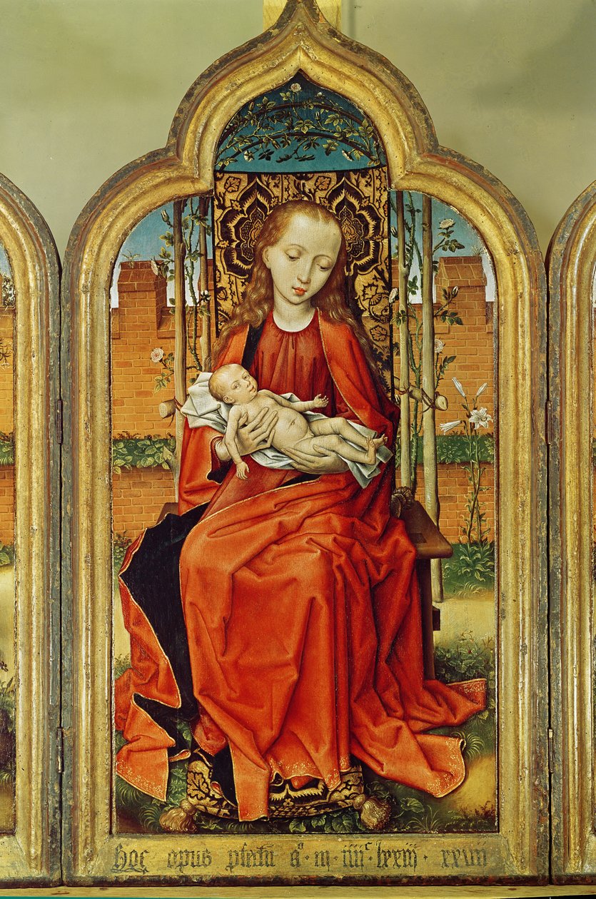 Triptyk av Jean de Witte, central panel: Virgin and Child, 1473 (olja på ekpanel) av Flemish School