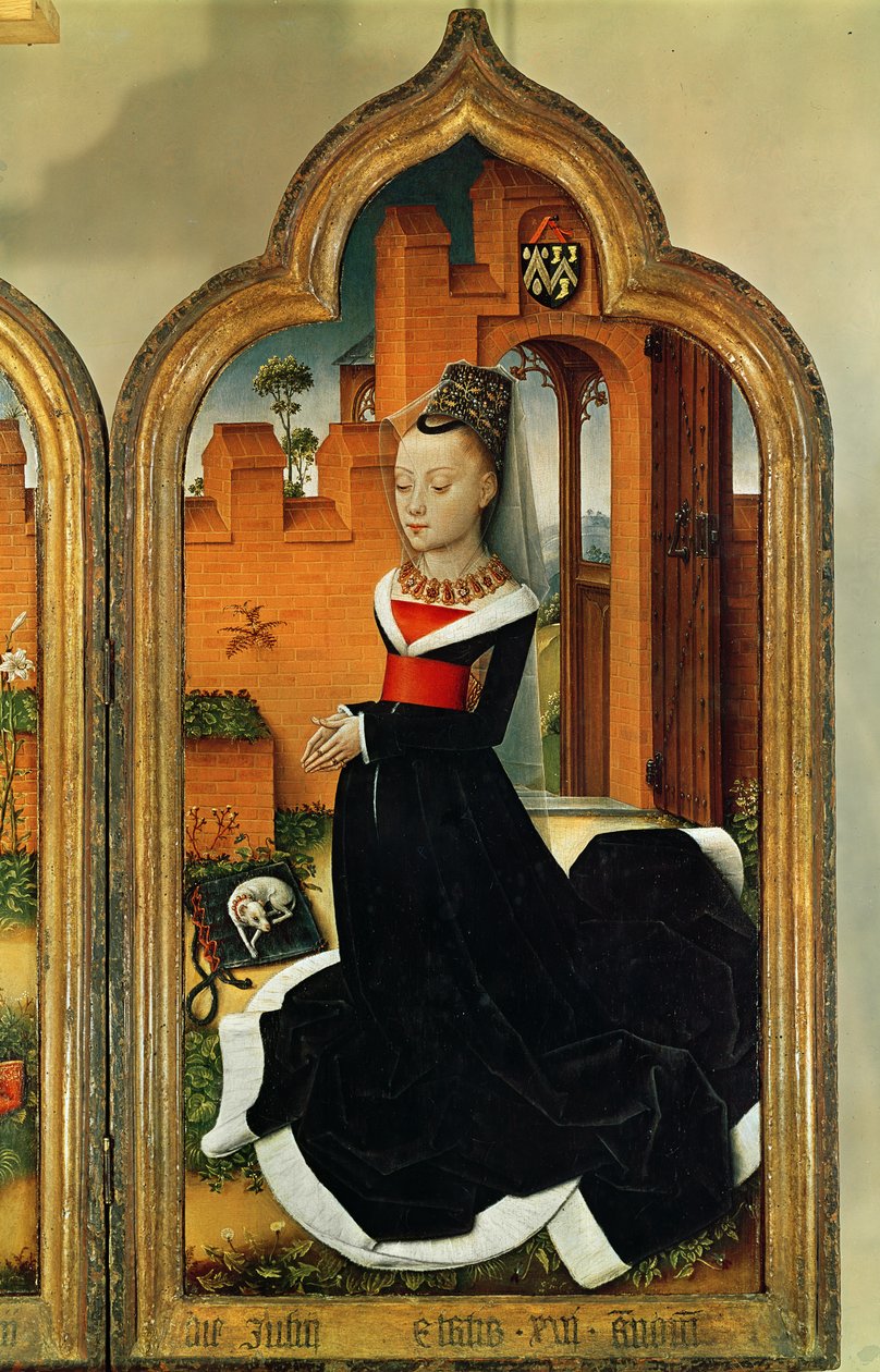 Triptyk av Jean de Witte, högra panelen: Maria Hoose, fru till Jean de Witte, 1473 av Flemish School