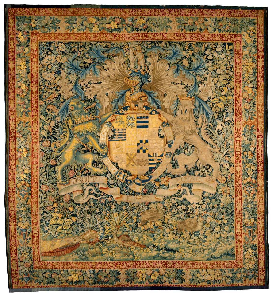 Verdure gobeläng med armarna av Robert Dudley, Earl of Leicester, cirka 1570-1585 (ull, siden) av Flemish School