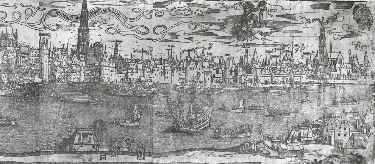 Utsikt över Antwerpens hamn, detalj av högra delen, 1515-50 av Flemish School