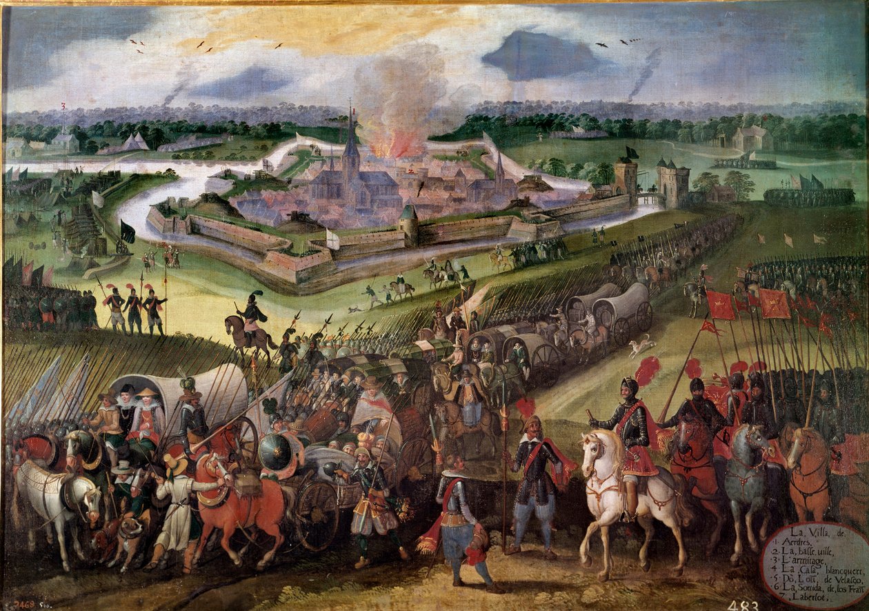 Krig mot Nederländerna: "" Utsikt över staden Ardres"": Ärkehertig Albert av Österrike intog staden 1596. Målning av den flamländska skolan på 1600-talet. Real Monasterio de El Escorial, El Escorial, Spanien - Krig mot Nederländerna: Utsikt över av Flemish School