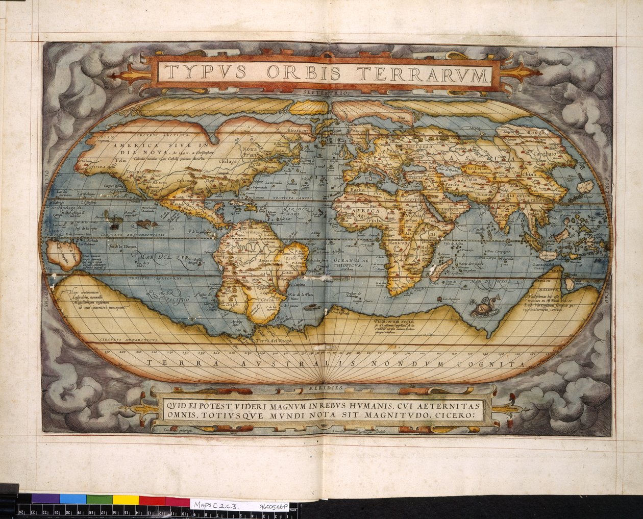 Världskarta, Theatrum Orbis Terrarum, av Abraham Ortelius av Flemish School