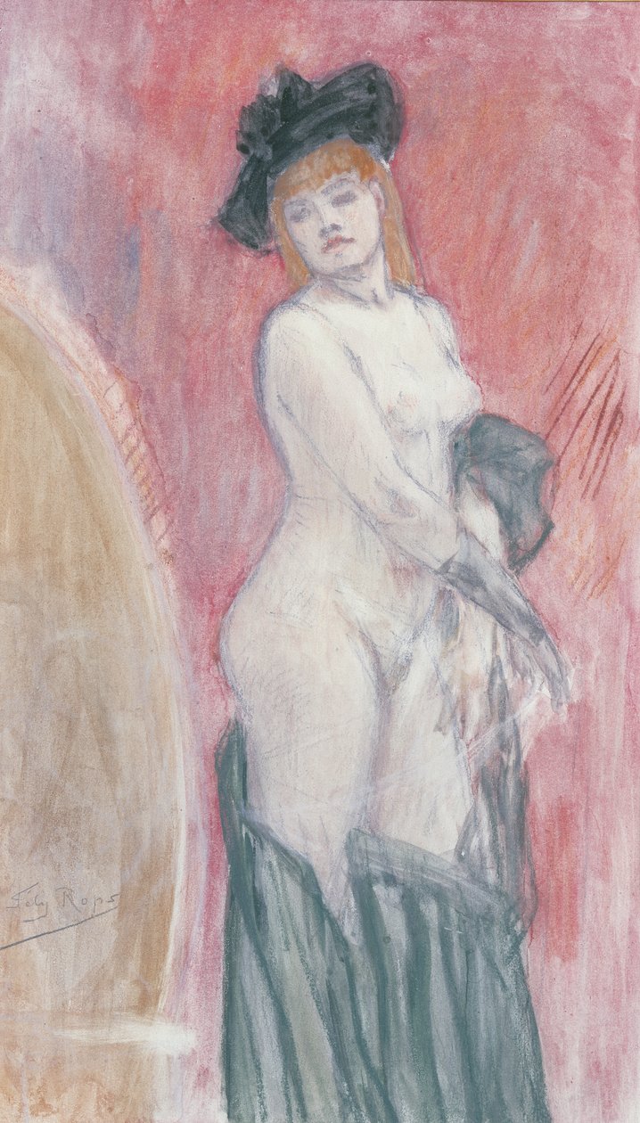 Coquette framför en spegel (pastell) av Félicien Rops