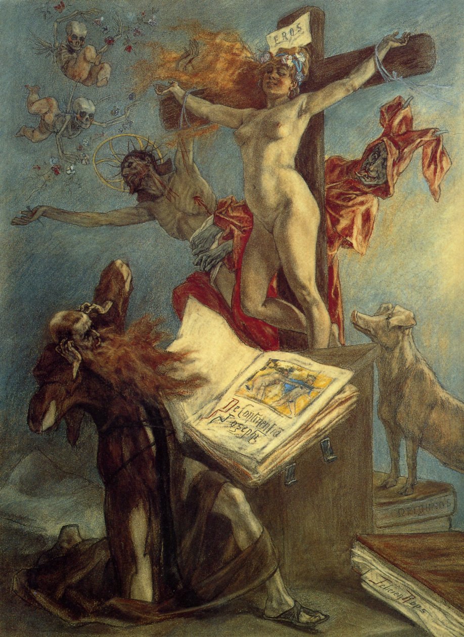 Frestelsen av St. Anthony, som drar pastellet av Félicien Rops av Félicien Rops
