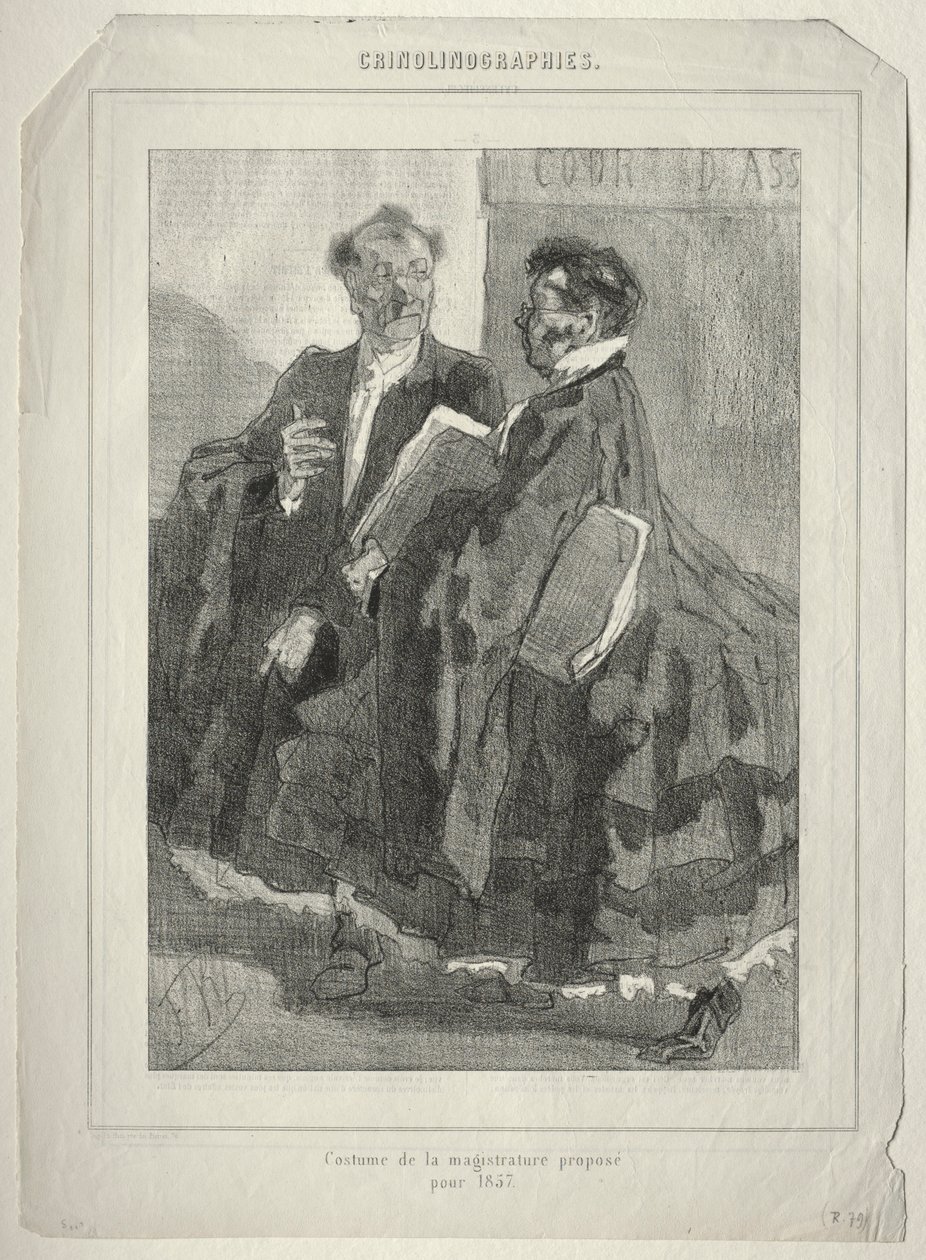 Krinolinografier. Domarkostym föreslagen för 1857. av Félicien Rops