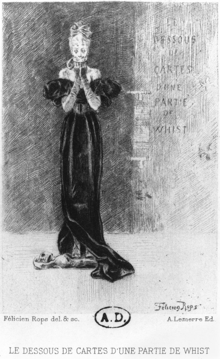 "Den dolda sidan av ett whistparti", illustration ur "Les Diaboliques" av Jules Amedee Barbey d