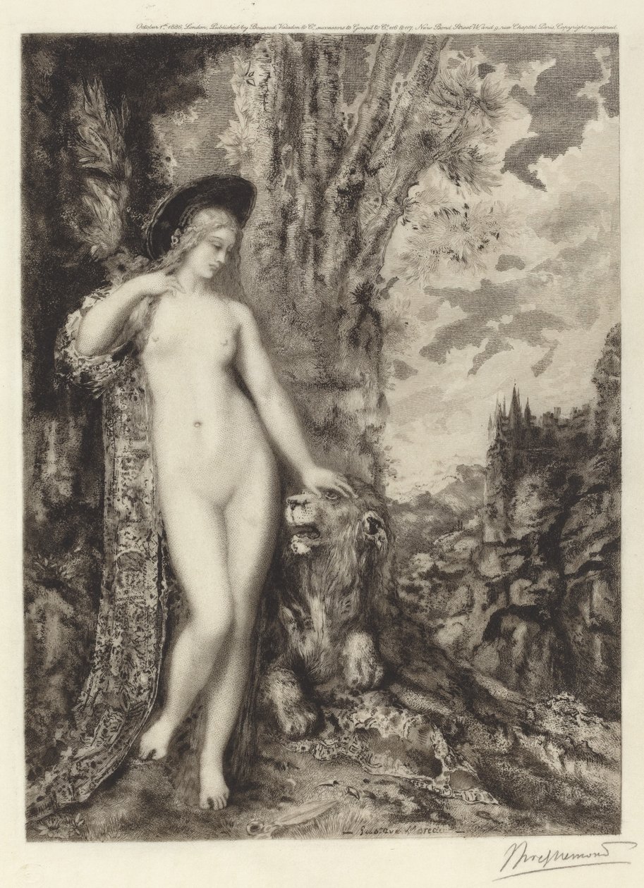 Det amorösa lejonet av Félix Bracquemond, after Gustave Moreau