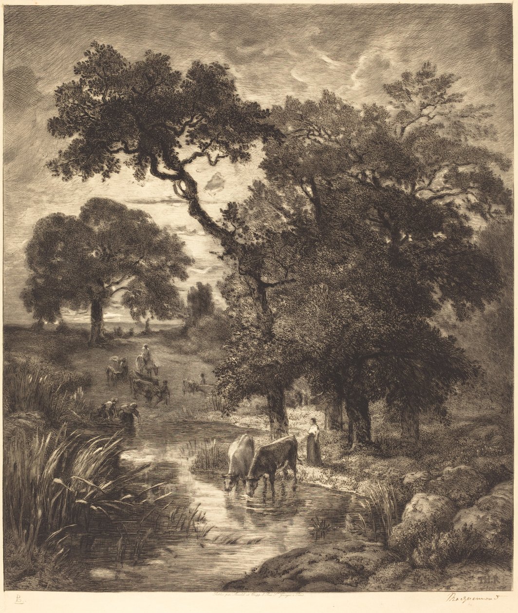 Kväll av Félix Bracquemond after Théodore Rousseau