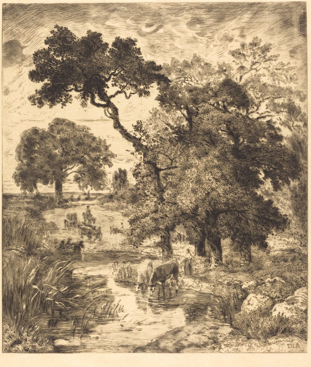 Kväll av Félix Bracquemond after Théodore Rousseau