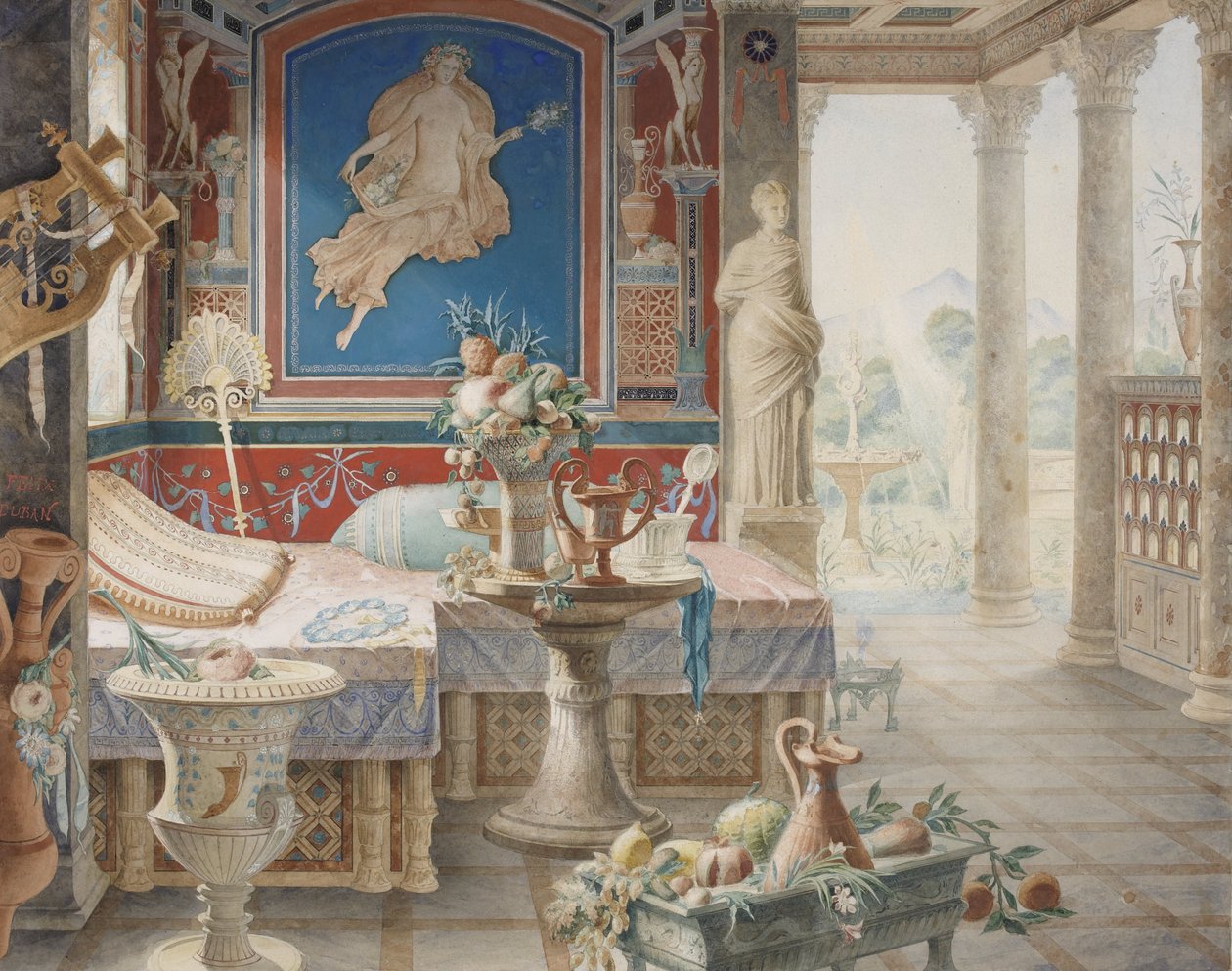 Arkitektonisk fantasi i stil med Pompeji av Félix Duban