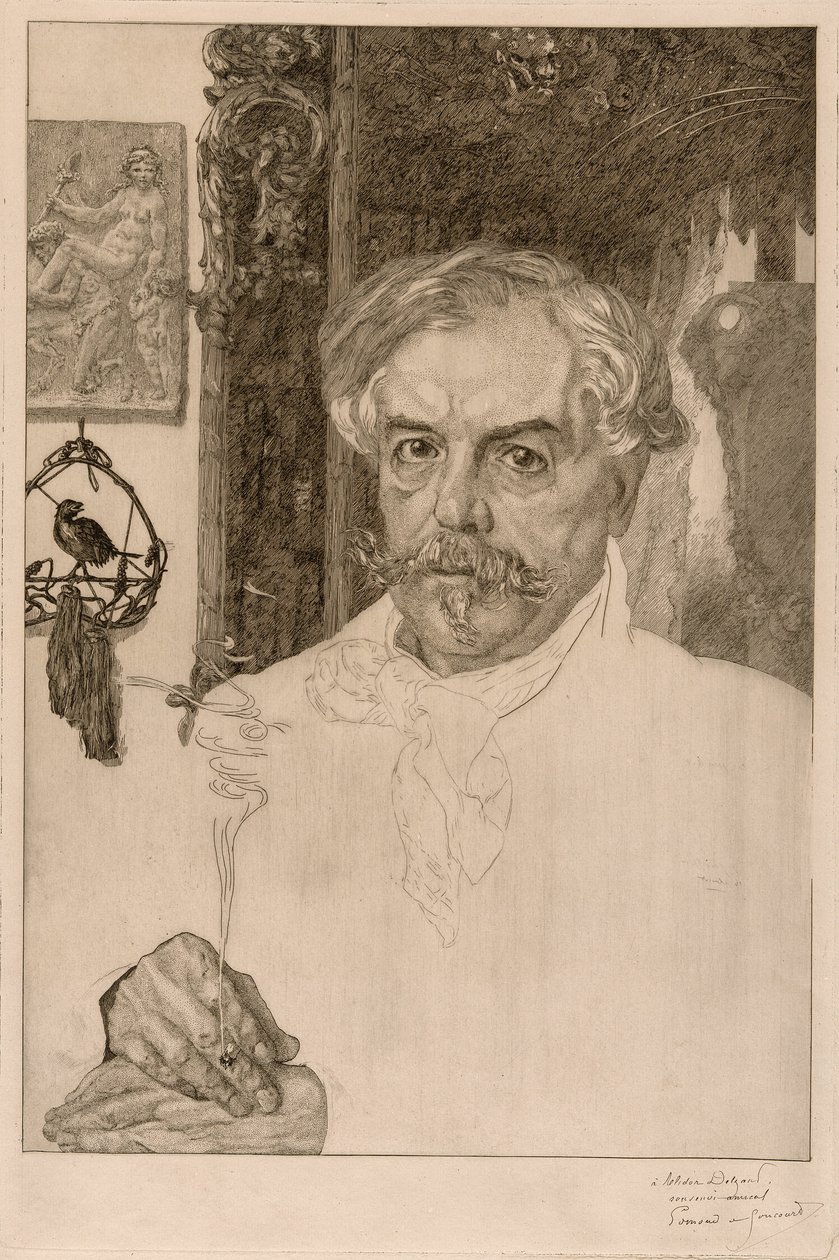 Porträtt av Edmond de Goncourt av Félix Henri Bracquemond