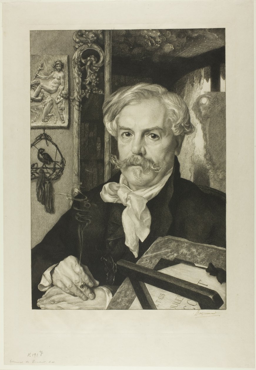 Porträtt av Edmond de Goncourt av Félix Henri Bracquemond