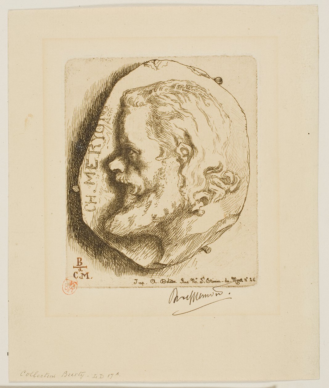 Porträtt av Meryon i profil av Félix Henri Bracquemond