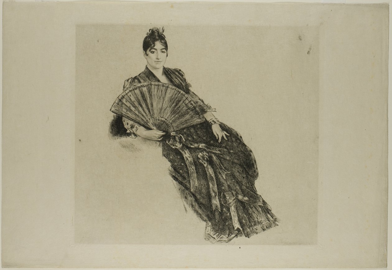 Kvinna med solfjäder av Félix Henri Bracquemond