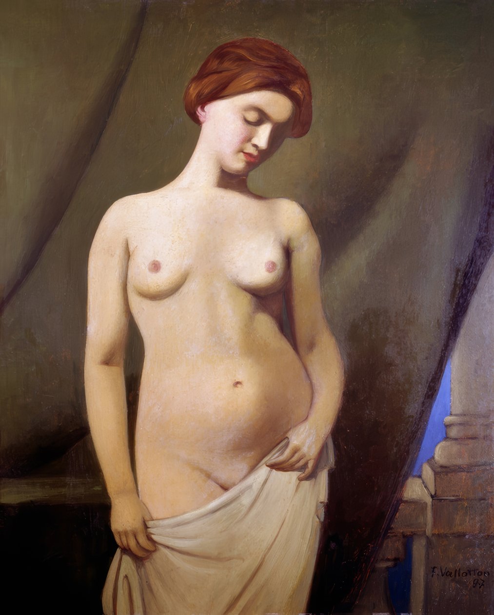 Kvinnlig naken, grön gardin av Félix Vallotton
