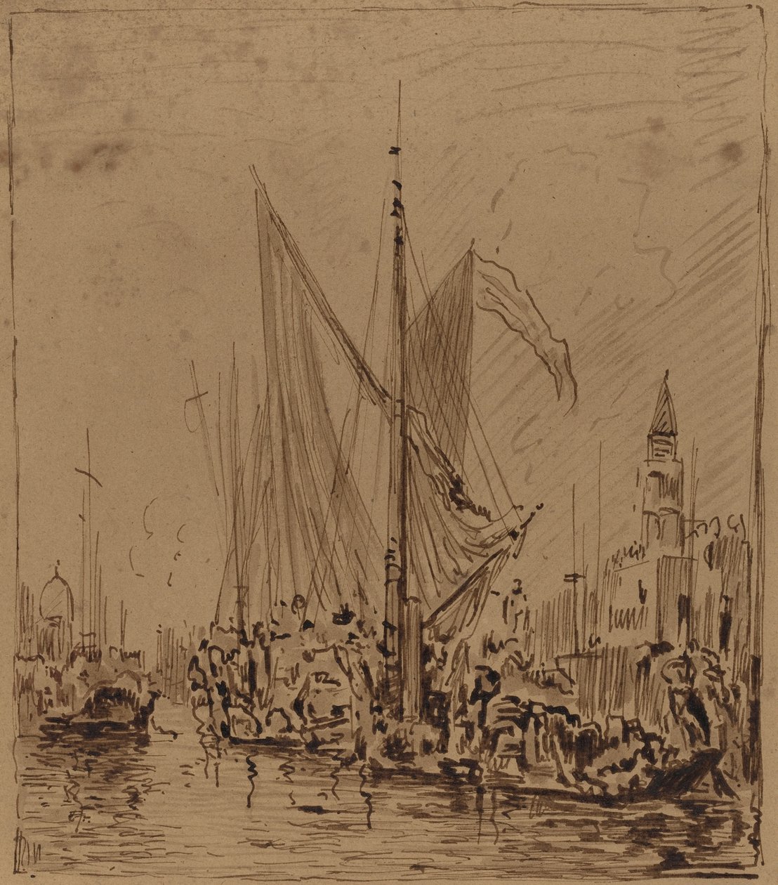 Båtar och gondoler före Piazza San Marco av Félix Ziem