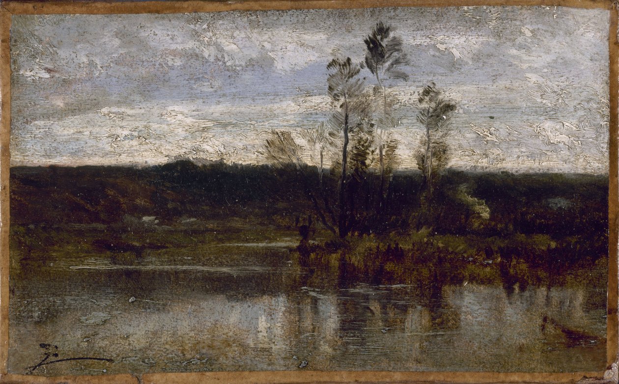 Riverside, mellan 1850 och 1860 (olja på papper på duk) av Félix Ziem