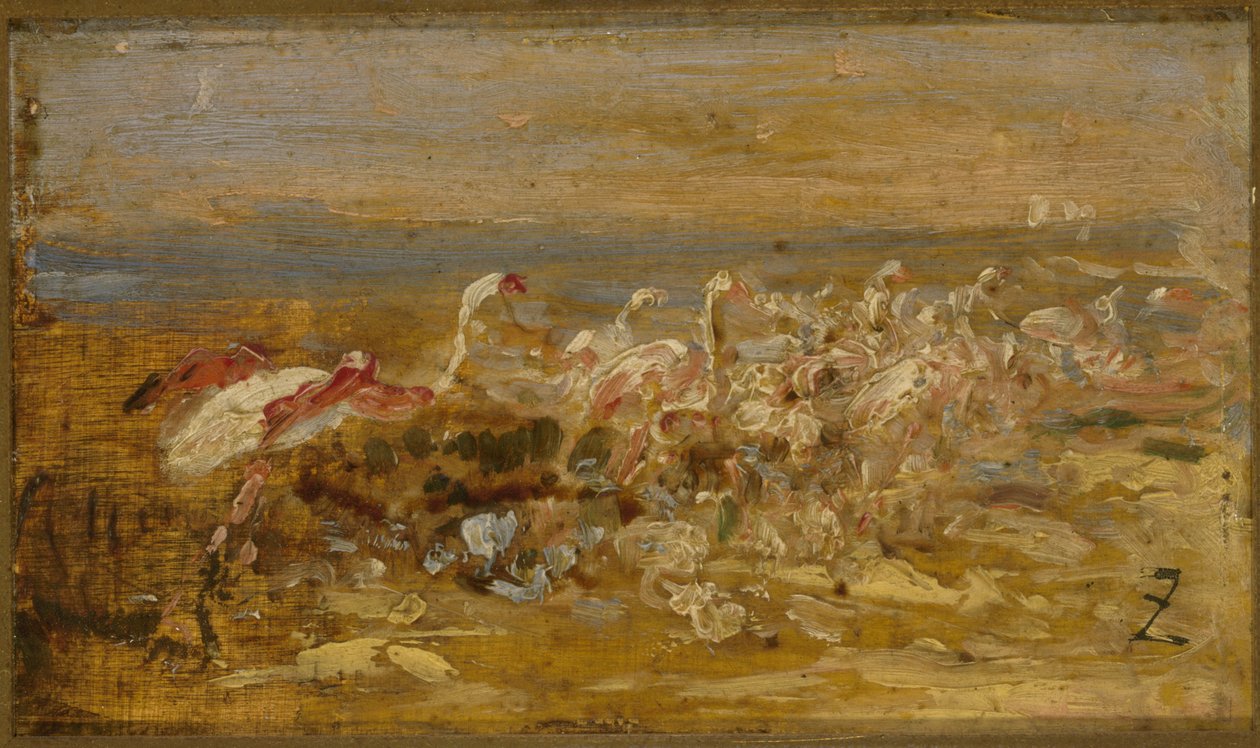 Flamingos, 1800-talets andra hälft (olja på trä) av Félix Ziem