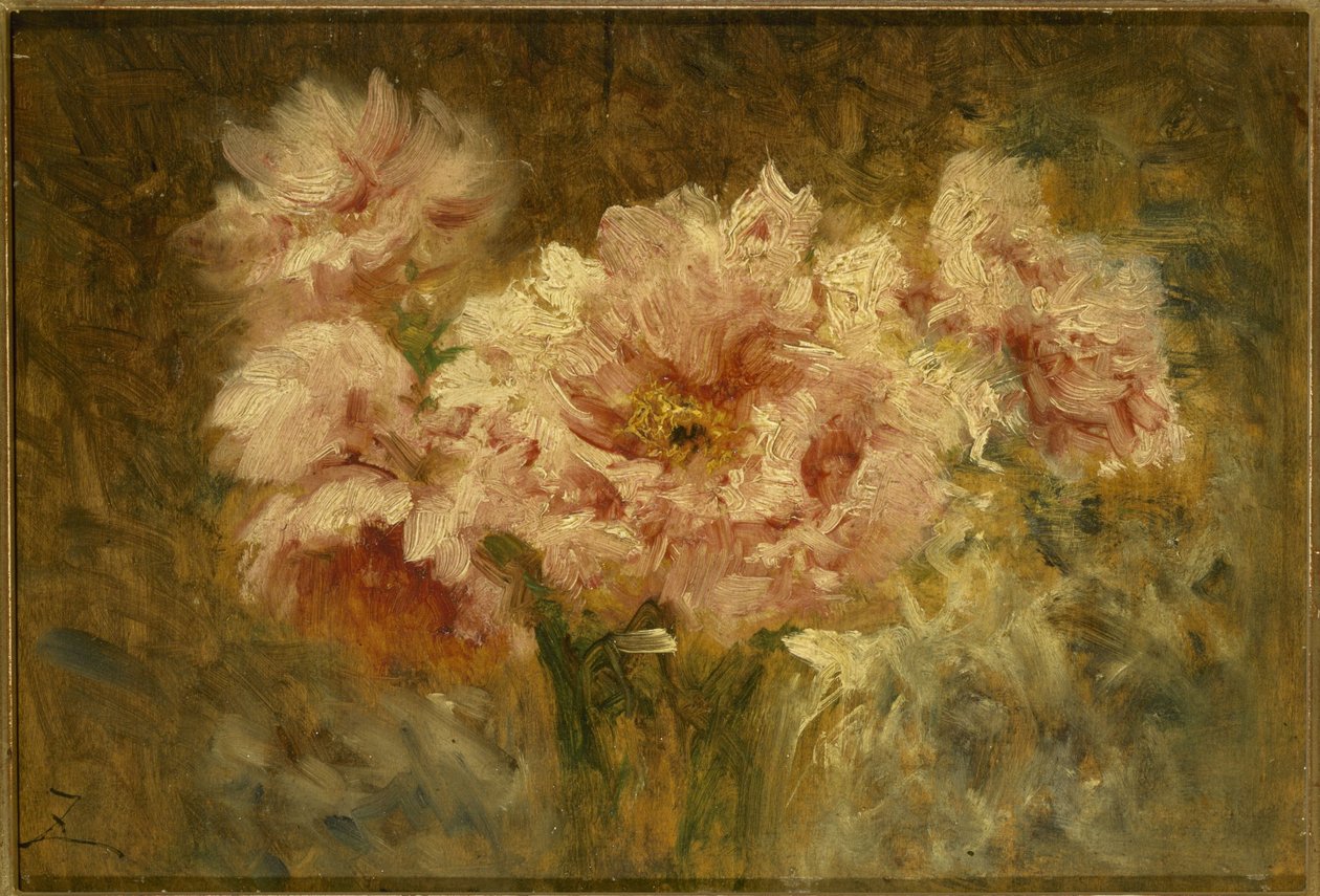 Blommor, 2:a hälften 1800-talet (olja på trä) av Félix Ziem