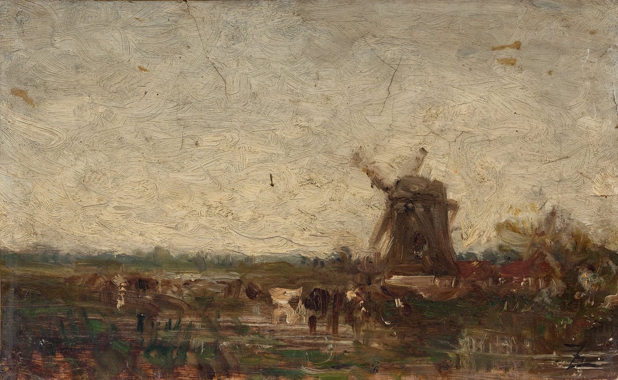 Holland, kvarnen, ca 1853 (olja på papper på duk) av Félix Ziem