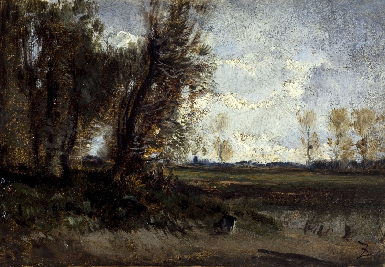 Dammen, mellan 1850 och 1860 (olja på papper på duk) av Félix Ziem
