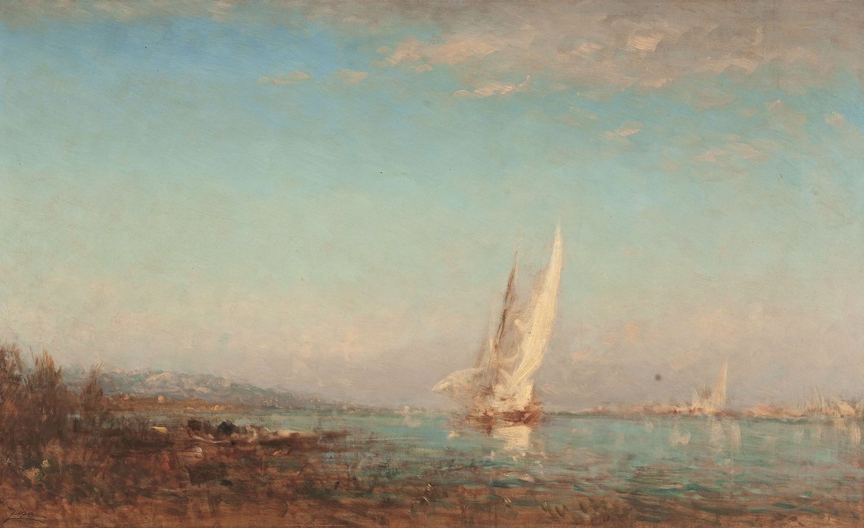 Martigues, det vita seglet, mellan 1890 och 1895 (olja på trä) av Félix Ziem