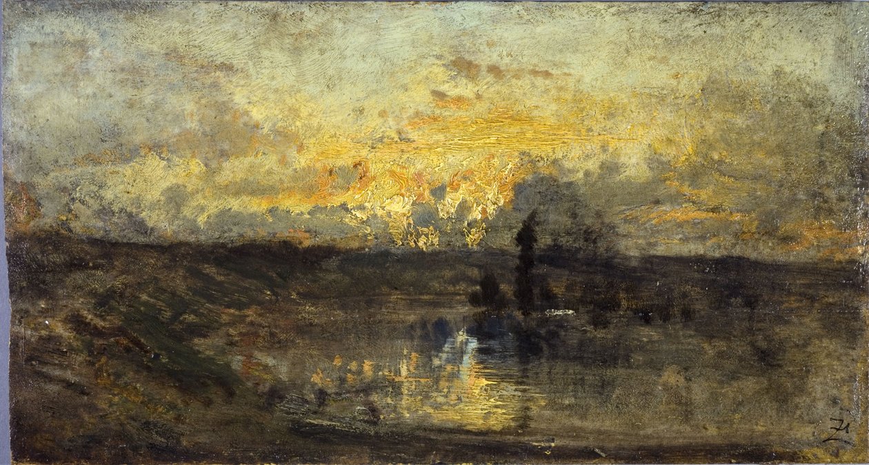 River turn (framsida); tre studier (baksida), mellan 1850 och 1860 (olja på trä) av Félix Ziem