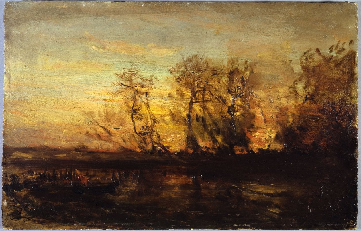 Solnedgång, mellan 1850 och 1860 (olja på kartong på trä) av Félix Ziem