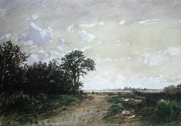 Skogen Fontainebleau, nära Barbizon (wc på papper) av Félix Ziem