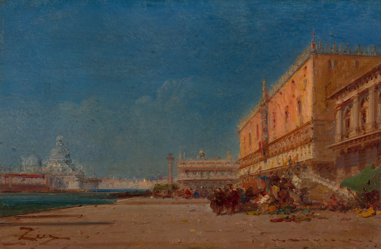 Venedig från Riva med utsikt mot Piazzale San Marco av Félix Ziem