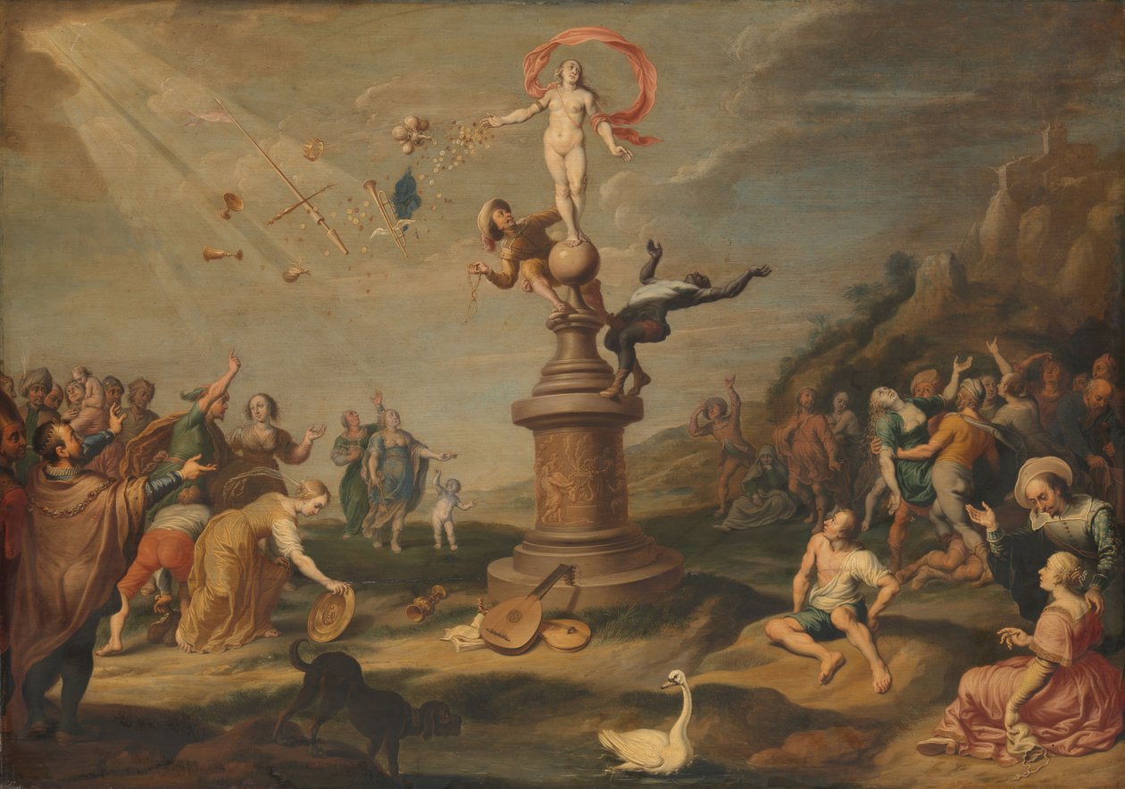 Fortuna skänker sina gåvor, ca 1645 (olja på panel) av Floquet or Flocket Simon Flocquet