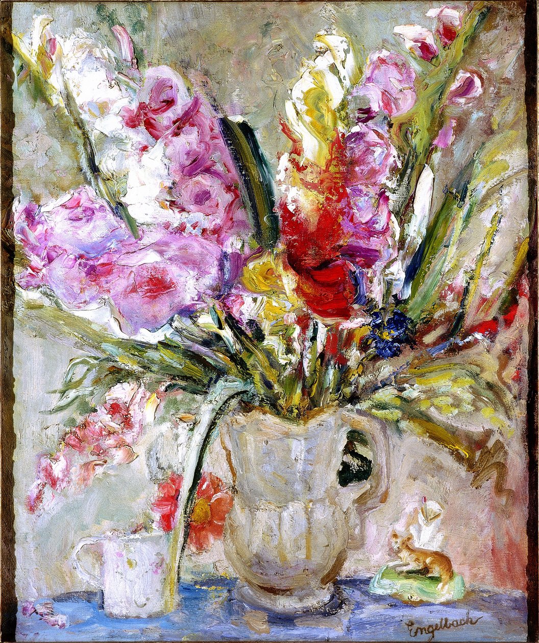 Gladioli (olja på duk) av Florence Engelbach