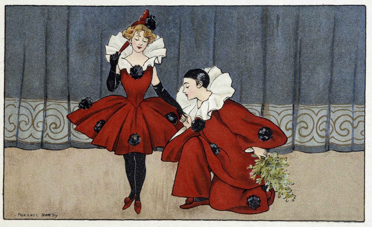 Pierrot och Colombine - dess. av Florence Hardy, deb. 1900-talet av Florence Hardy