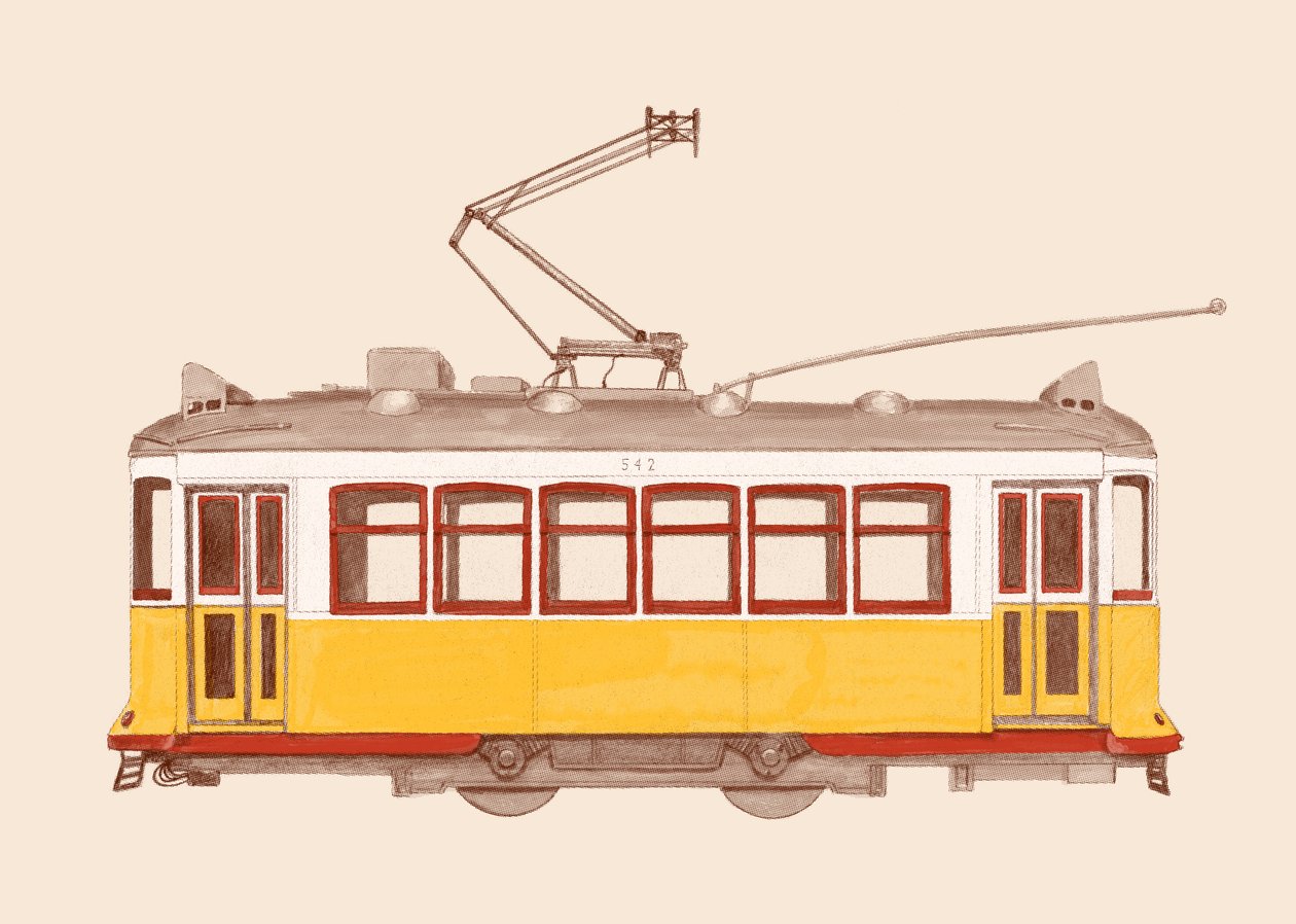 Lissabon – Spårvagn, 2020 (penna, digital) av Florent Bodart