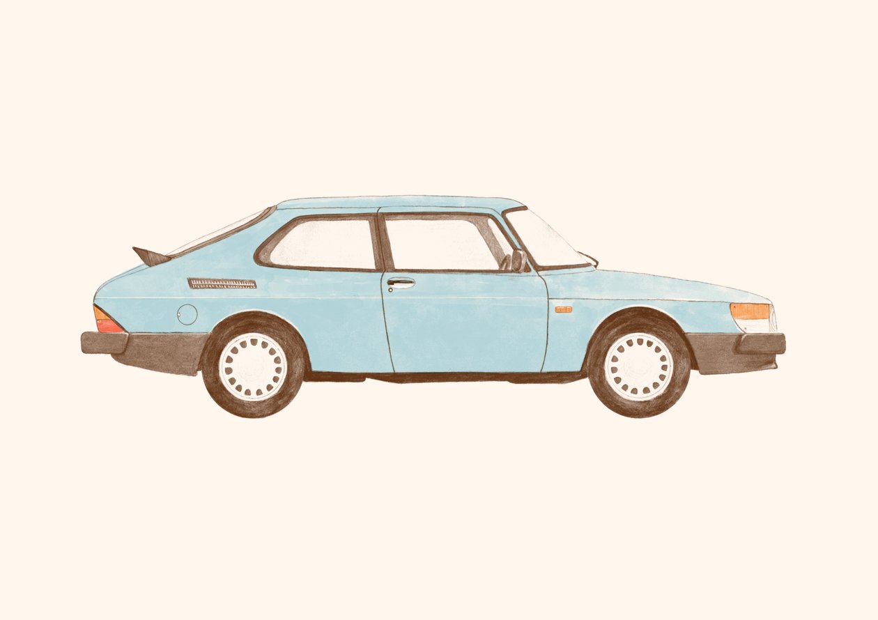 Saab 900 Vintage, 2024 (blyerts och digitalt) av Florent Bodart