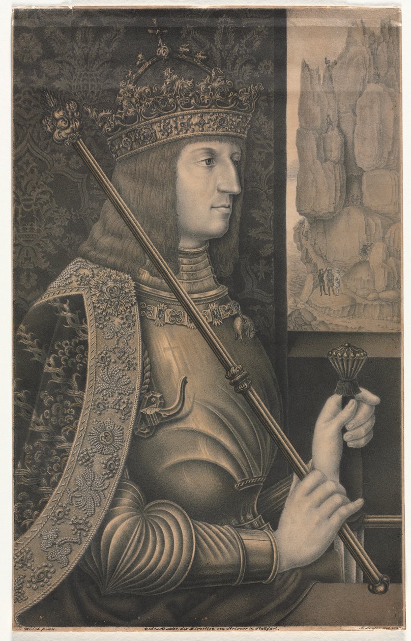 Porträtt av Kaiser Maximilian I med krona och spira av Florentin Lauter