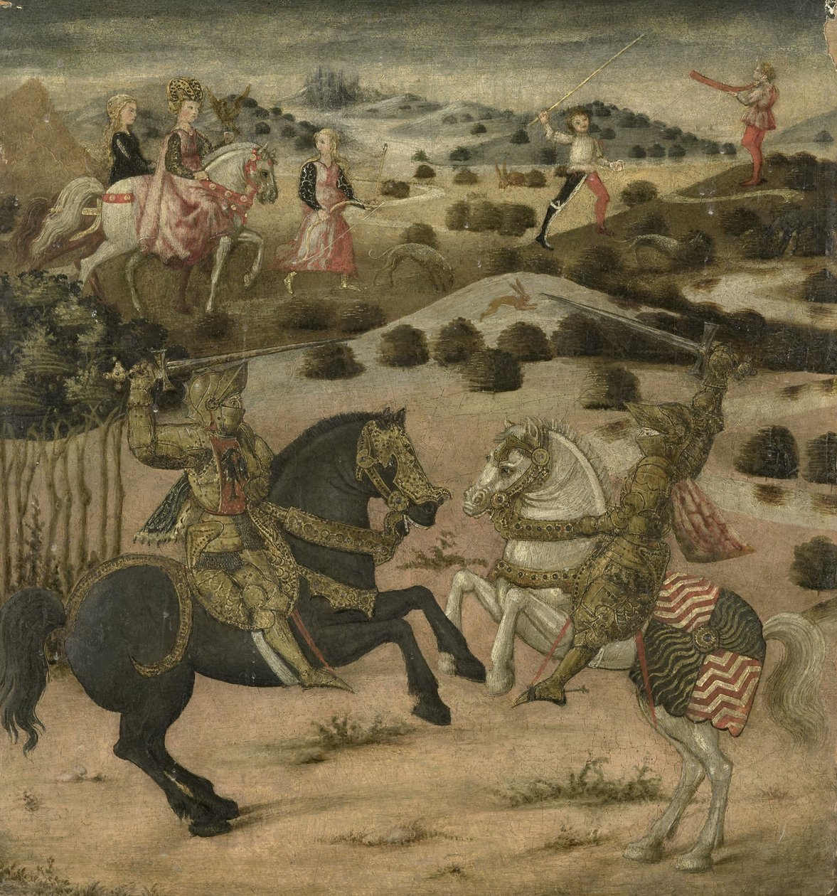 Legend of a Knight (ändpanel på en cassone), 1450-74 (panel) av Florentine School