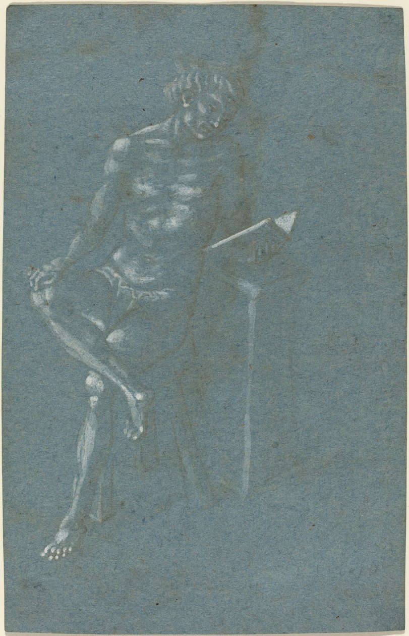 En ung man som sitter på en pall och läser en bok (recto); The Fall of Man (ett fragment av den nedre delen) (verso) av Florentine 15th Century