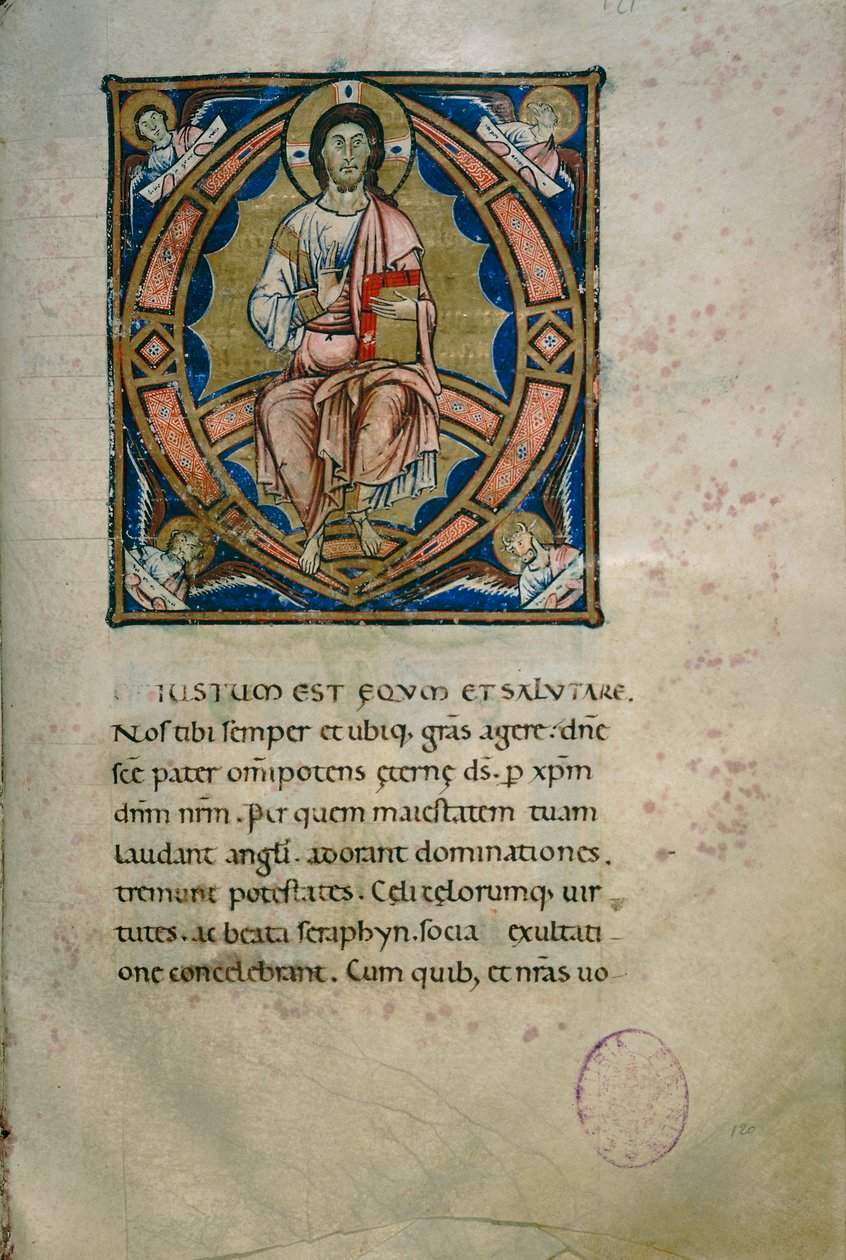 Upplyst sida med Kristus i Majestät och symboler för evangelisterna (Cod. Calci, ms. 36, ca 120) av Florentine School