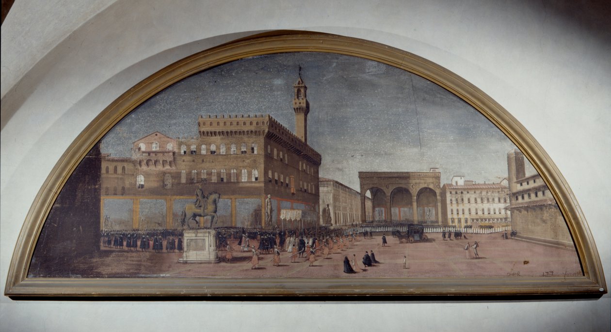 Lunett med utsikt över Piazza della Signoria, Florens av Florentine School
