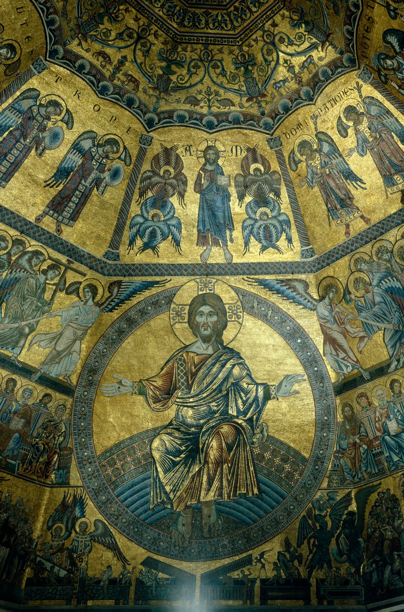 Mosaik på det kupolformade taket i St Johns Baptistry, Florens (mosaik) av Florentine School