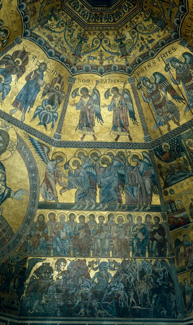 Mosaik på det kupolformade taket i St Johns Baptistry, Florens (mosaik) av Florentine School