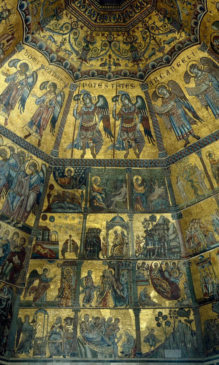 Mosaik på det kupolformade taket i St Johns Baptistry, Florens (mosaik) av Florentine School