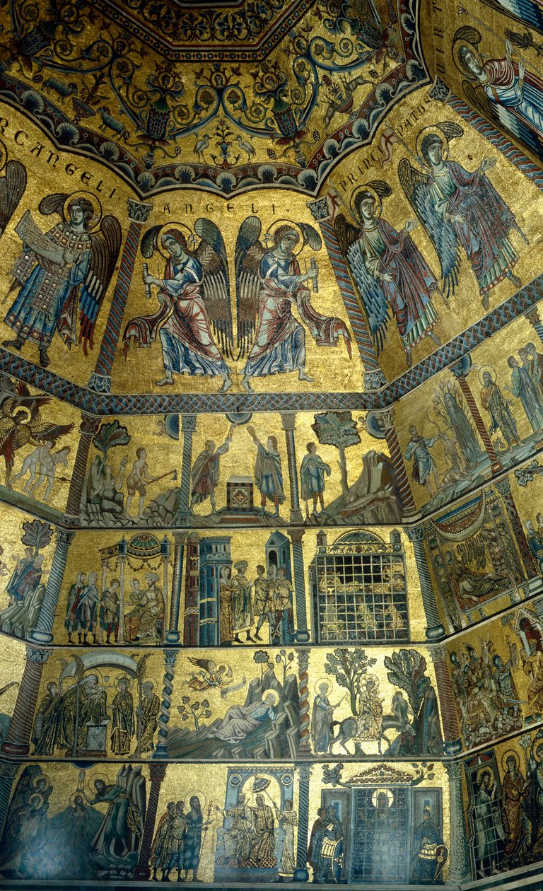 Mosaik på det kupolformade taket i St Johns Baptistry, Florens (mosaik) av Florentine School