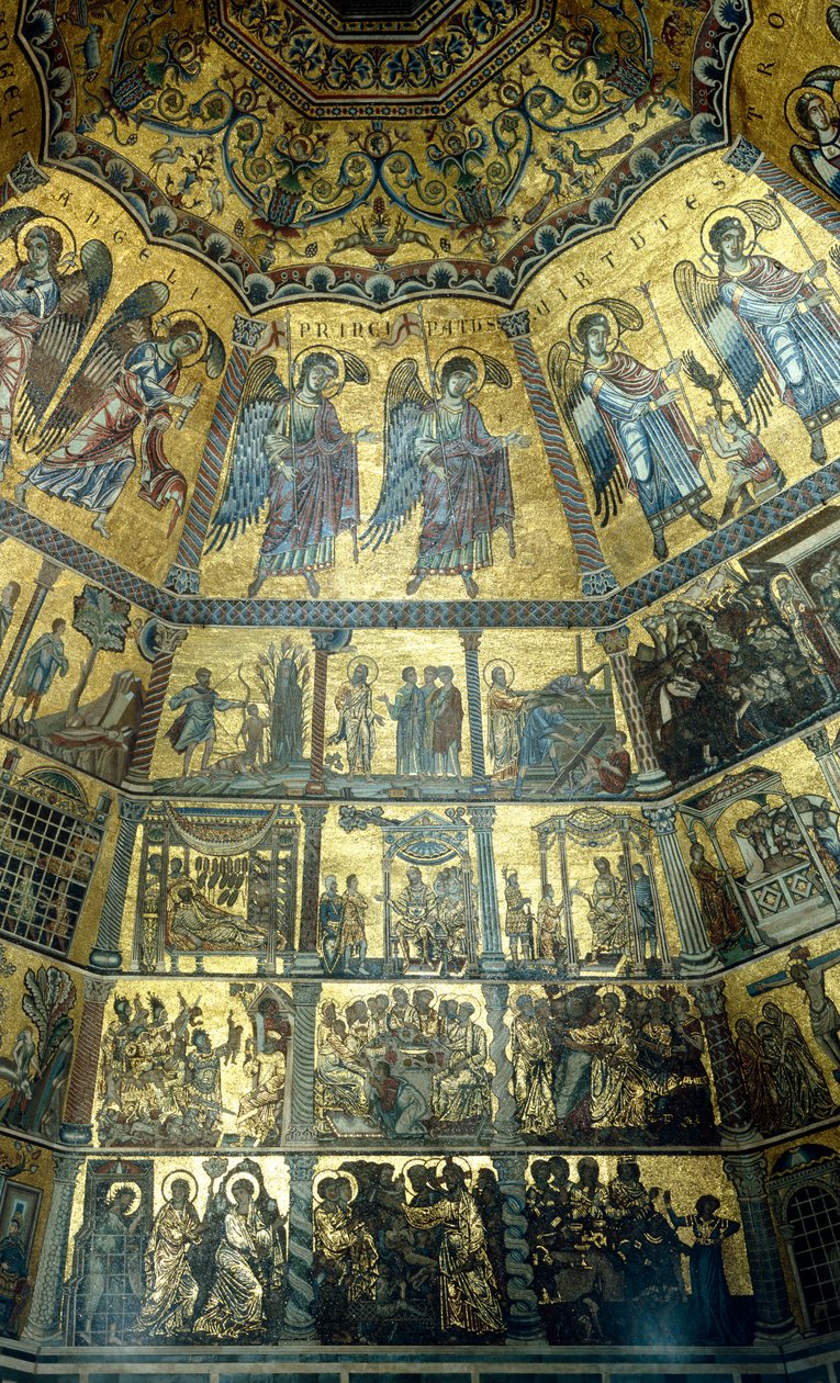 Mosaik på det kupolformade taket i St Johns Baptistry, Florens (mosaik) av Florentine School
