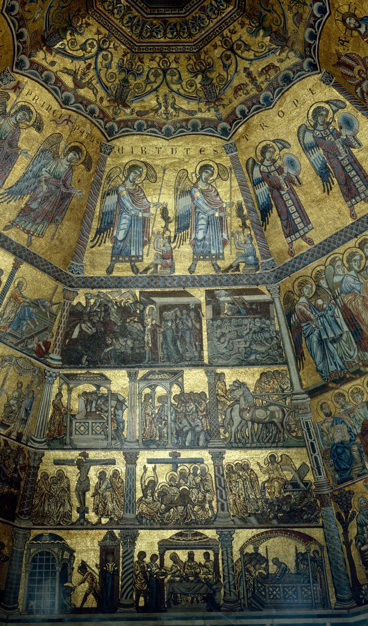 Mosaik på det kupolformade taket i St Johns Baptistry, Florens (mosaik) av Florentine School